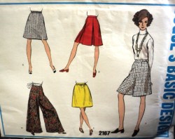 2167 VOGUE 1968 A-SKIRTS,DIRNDL SKIRT,PANTSKIRT PATTERN 24''WST